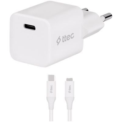 ttec SmartCharger GAN 20W PD Travel Fast Charger + USB-C - Lightning Cable  150cm, White