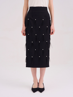 Юбка базовая с перьями черная