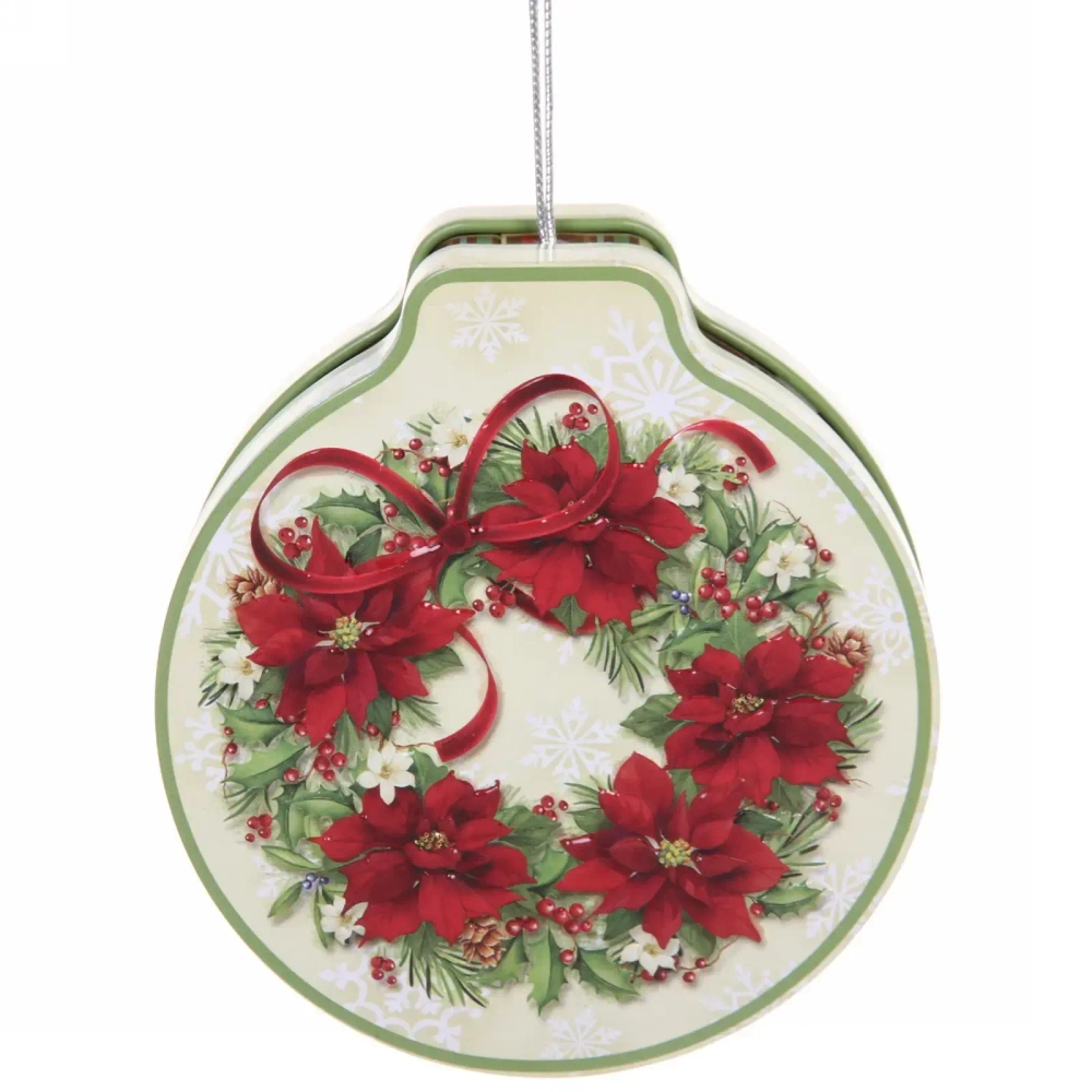 Банка жестяная 200мл 11,2*12,2*4см «Рождественский венок» двухсторонняя