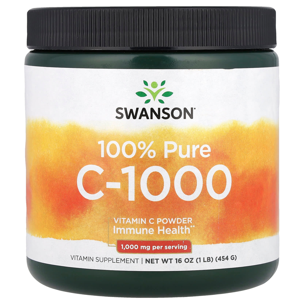 Swanson, 100% Pure C-1000, витамин C в порошке, 454 г (16 унций)