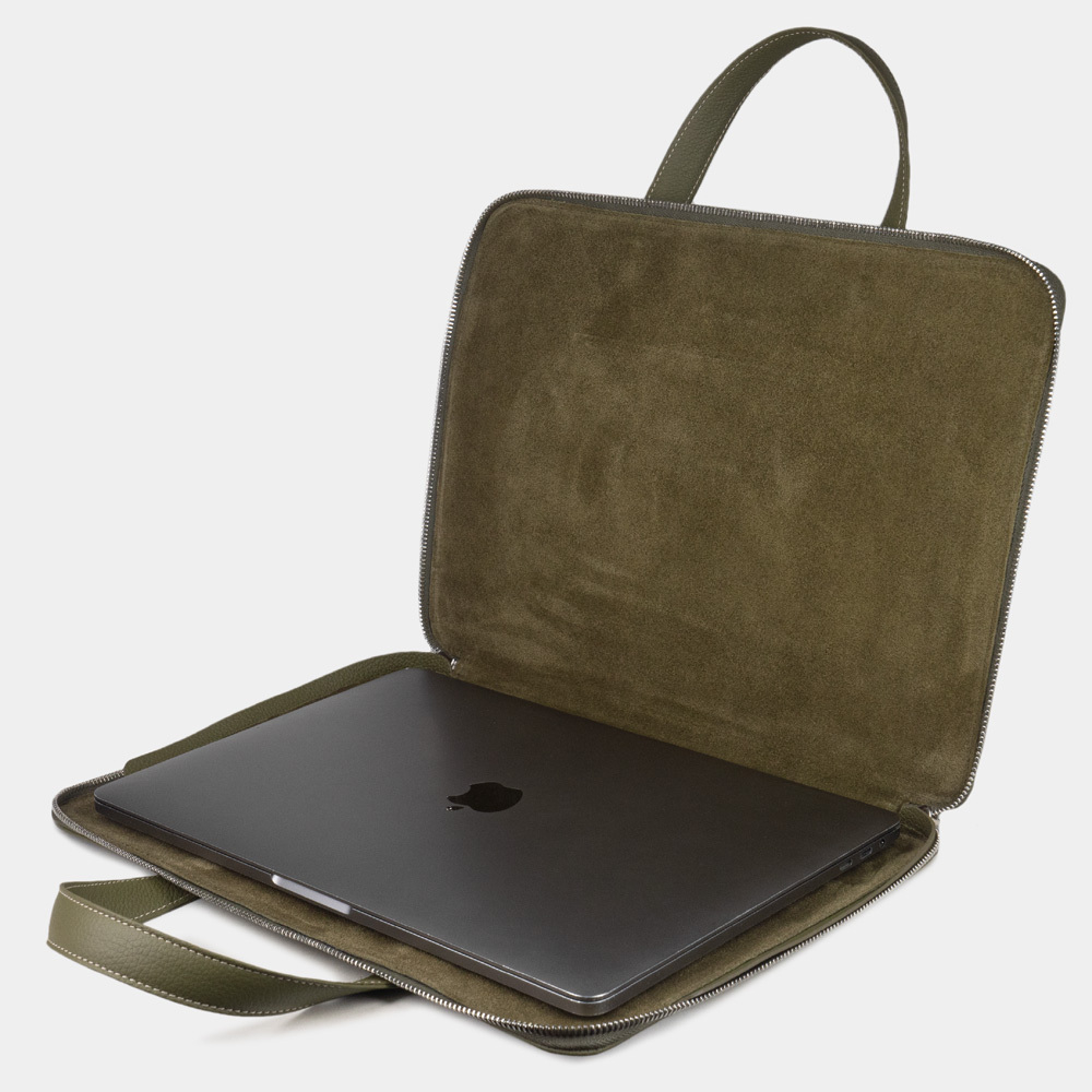 Сумка для MacBook Pro 13 - 14 с карманами из кожи теленка, зеленого цвета