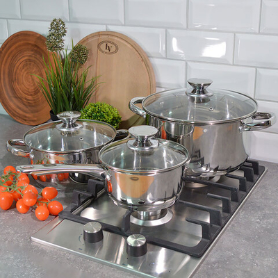 Набор кастрюль 3 предмета (1,5л, 3,1л, 5,4л) нерж, индукция, "Daniks" Оптима GS-01201-6S