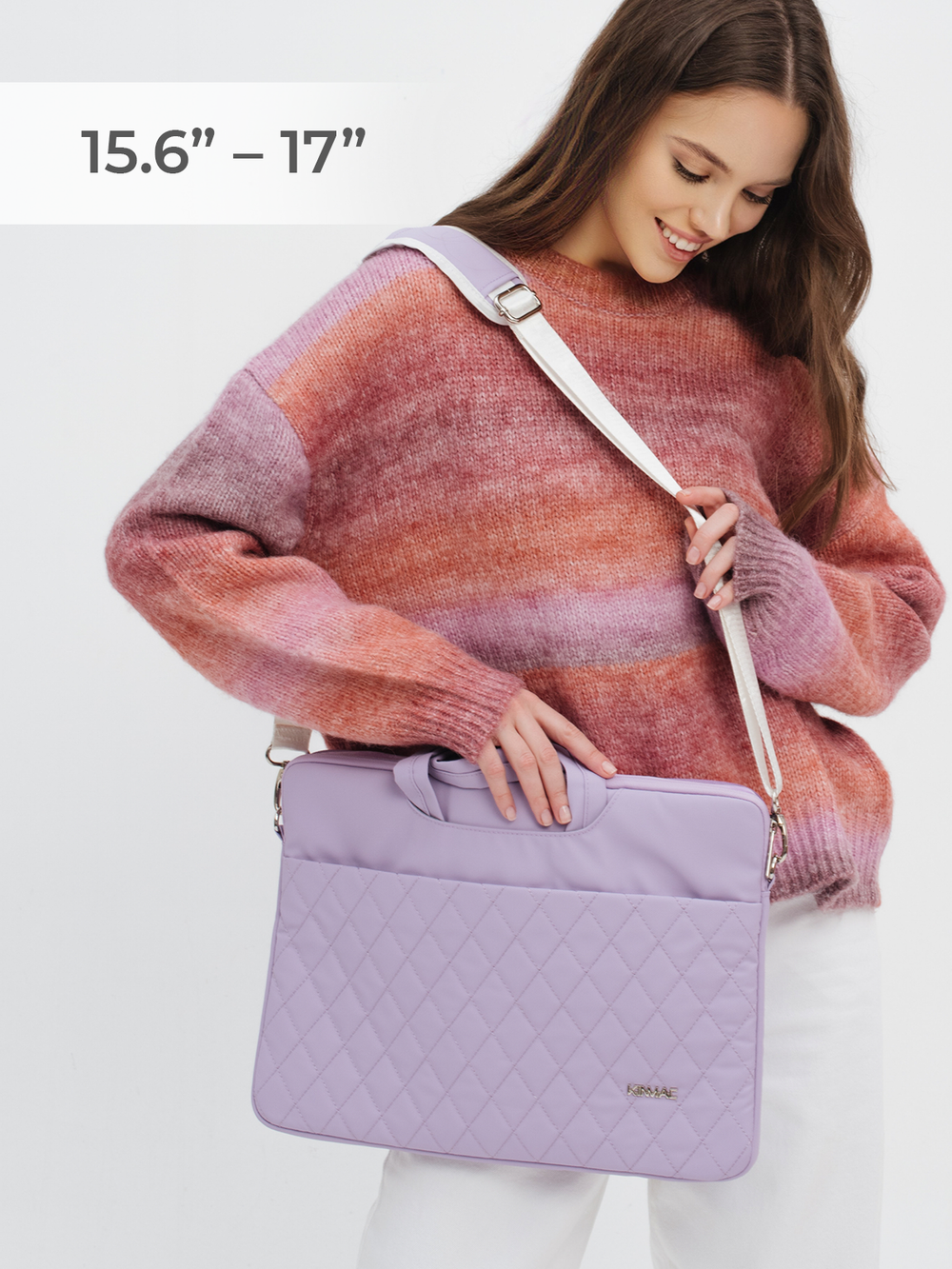 Легкая сумка для ноутбука 14" и 15,6" с карманом и ремнем на плечо (Стеганый фиолетовый)