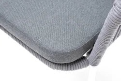 "Лион" стул плетеный из роупа, каркас из стали белый муар, роуп светло-серый круглый, ткань светло-серая