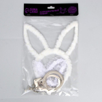 Эротический набор «Я твоя зайка»: ободок, наручники, повязка (Цвет: белый с серебристым)