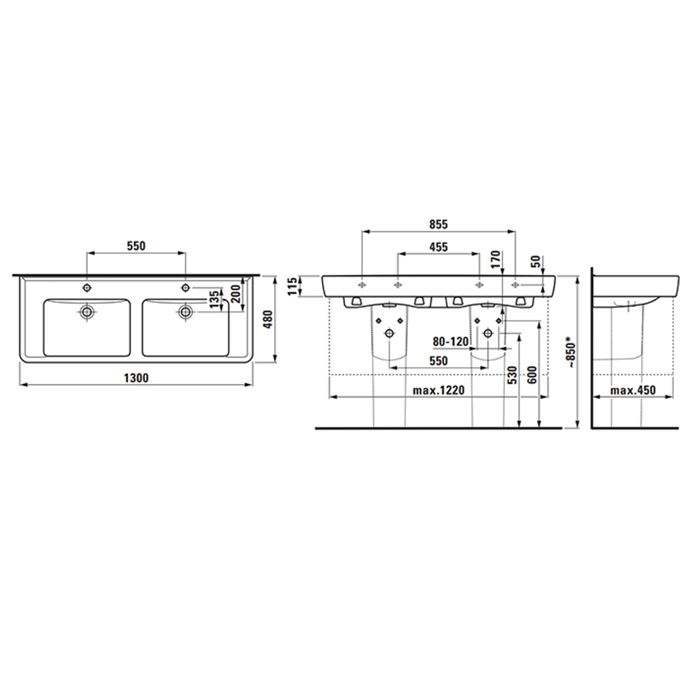 Раковина Laufen Pro S 8.1496.7.000.104.1 130 см