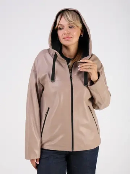 Кожаная куртка демисезонная с капюшоном короткая