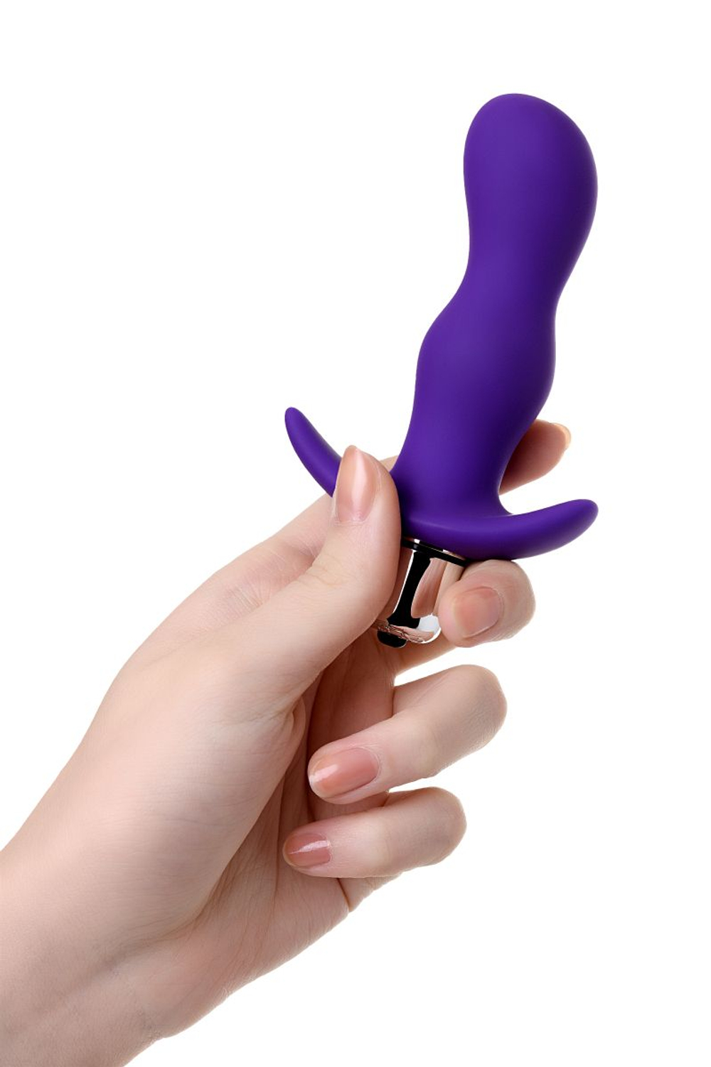Фиолетовая изогнутая анальная вибропробка - 11,2 см.