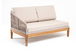 "Канны" правый модуль плетеный из роупа, основание дуб, роуп бежевый круглый, ткань бежевая 052