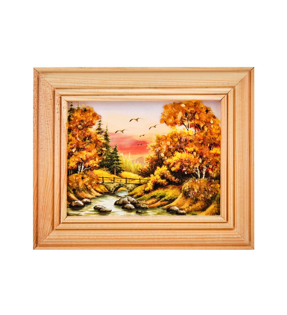 AMB-55/29 Картина «Мостик через реку» (с янтарной крошкой) дер.рамка 7х9