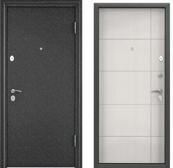 Входная стальная дверь Torex Delta 112 чёрный шёлк D-23 белый шамбори