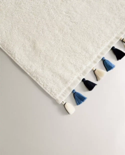 ZARA HOME БАННОЕ ПОЛОТЕНЦЕ С КИСТОЧКАМИ, СИНИЙ