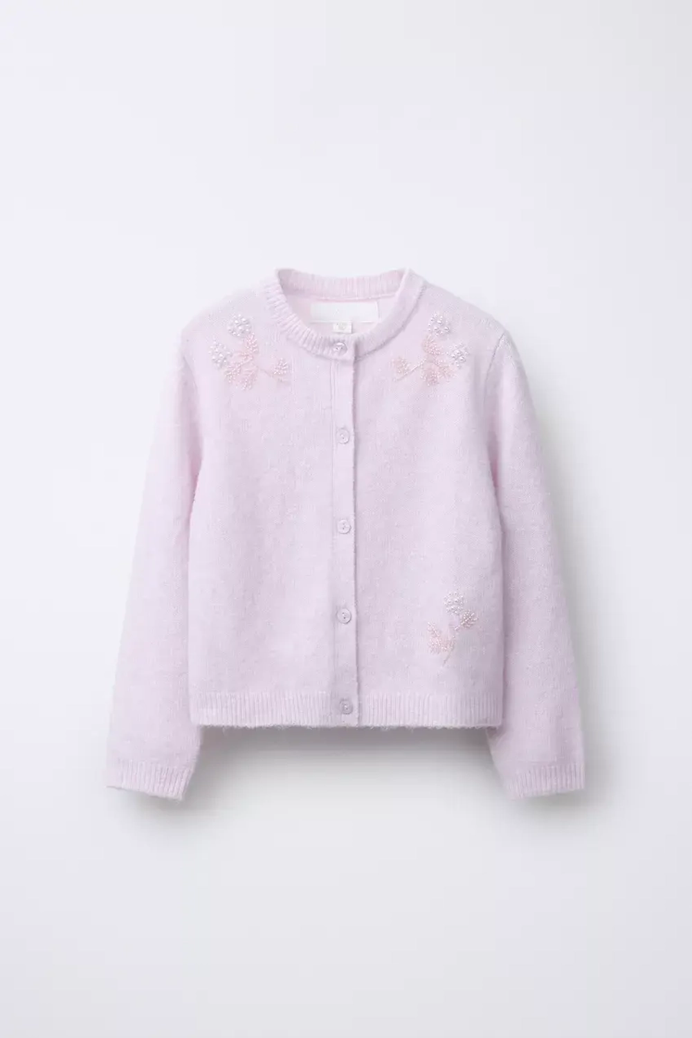 ZARA ВЯЗАНЫЙ КАРДИГАН С БУСИНАМИ, СВЕТЛО-СИРЕНЕВЫЙ