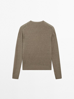 Massimo Dutti Свитер из тонкой 100% льняной ткани, зеленоватый