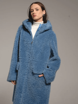 Шуба из 100% шерсти мериноса, синяя, Severina