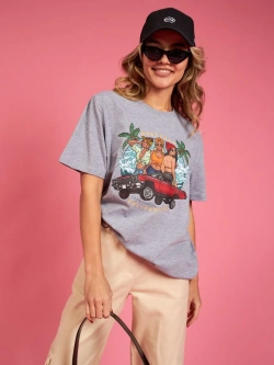 Футболка серая оверсайз с принтом