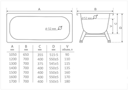 Стальная ванна ВИЗ Antika 140x70 с опорной подставкой ОР-01200 (А-40001)