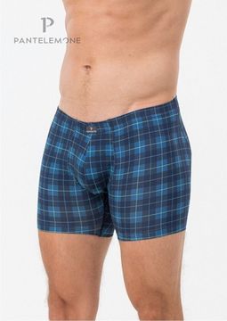 Трусы мужские боксеры удлинённые Pantelemone PMHL-1506, клетка темно-синяя/деним