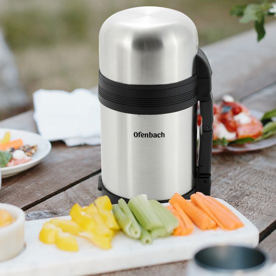 Термос пищевой 600 мл. из нержавеющей стали Ofenbach NB 101308 с ручкой и ремешком