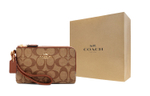 COACH Corner Zip Coated Canvas With Leather Coin Purse Pochette Clutch Regular Women"s Brown