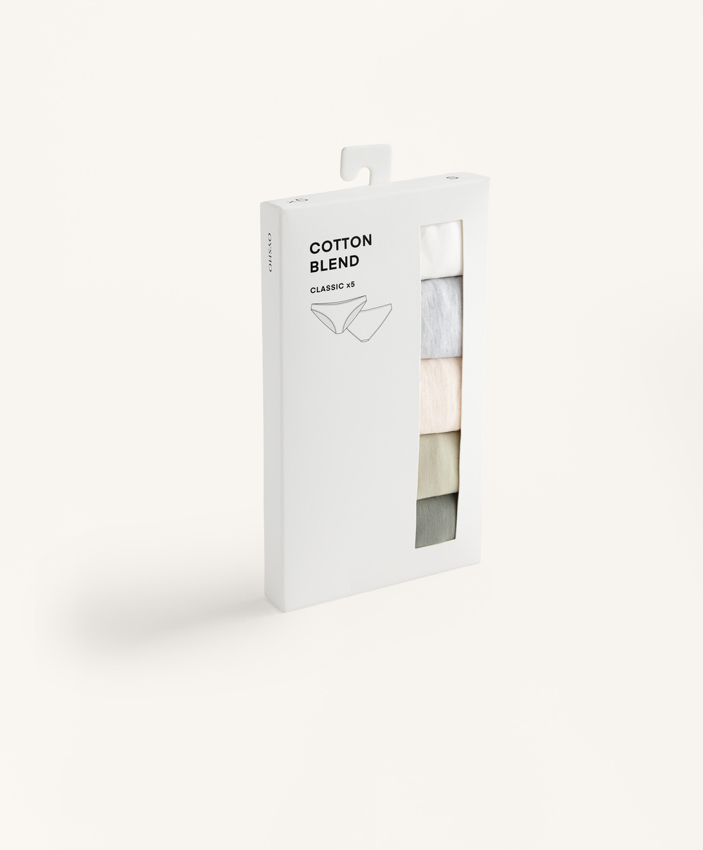 OYSHO Набор из пяти классических трусиков из смесовой хлопковой ткани, пастельно-розовый