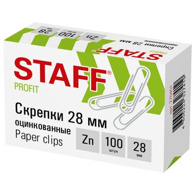 Скрепки 28 мм (STAFF), оцинкованные, 100 шт., в картонной коробке 270451