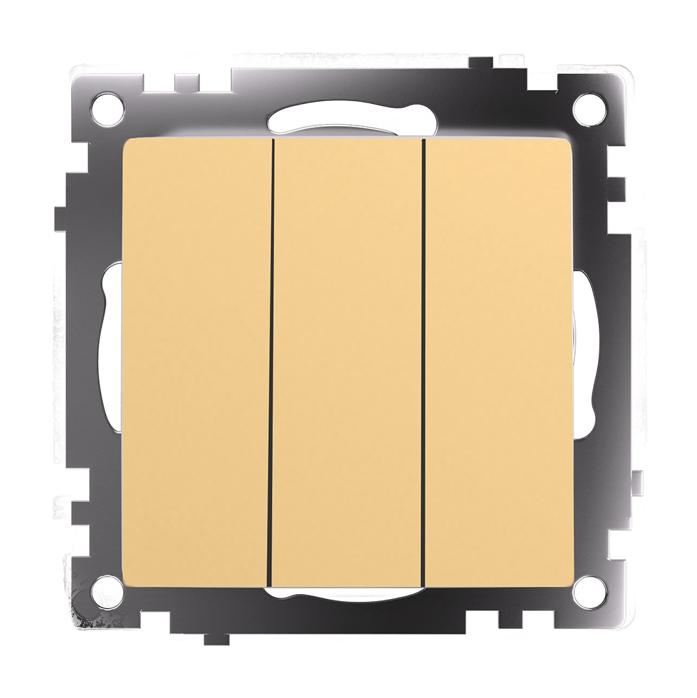 Выключатель 3-клавишный (механизм), STEKKER, GLS10-7108-08 , 250В, 10А, серия Катрин, золото 49219