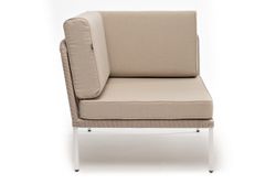 "Канны" угловой модуль плетеный из роупа, каркас алюминий белый муар, роуп бежевый круглый, ткань бежевая 15052