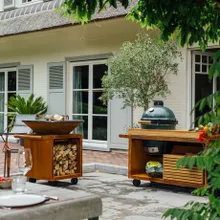 Стол для гриля Big Green Egg Large, сталь, деревянная столешница, колёсики, Ofyr