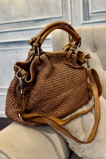 Женская плетеная сумка из натуральной винтажной кожи цвет whisky