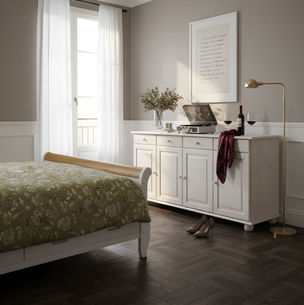 Тумба Лена, 174х39х81, комод 4 двери из сосны, с ящиками (нижняя часть буфета Лена), Dipriz