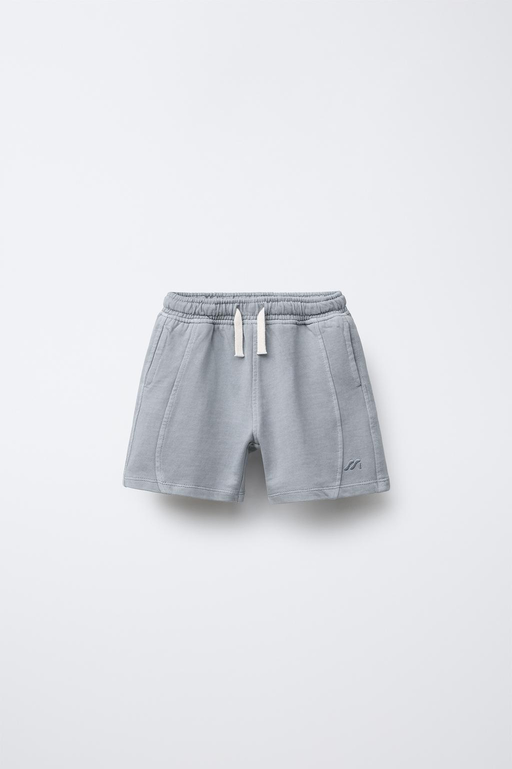 ZARA ШОРТЫ GARMENT DYE С ВЫШИТЫМ ЛОГОТИПОМ, ЛИНЯЛЫЙ СИНИЙ