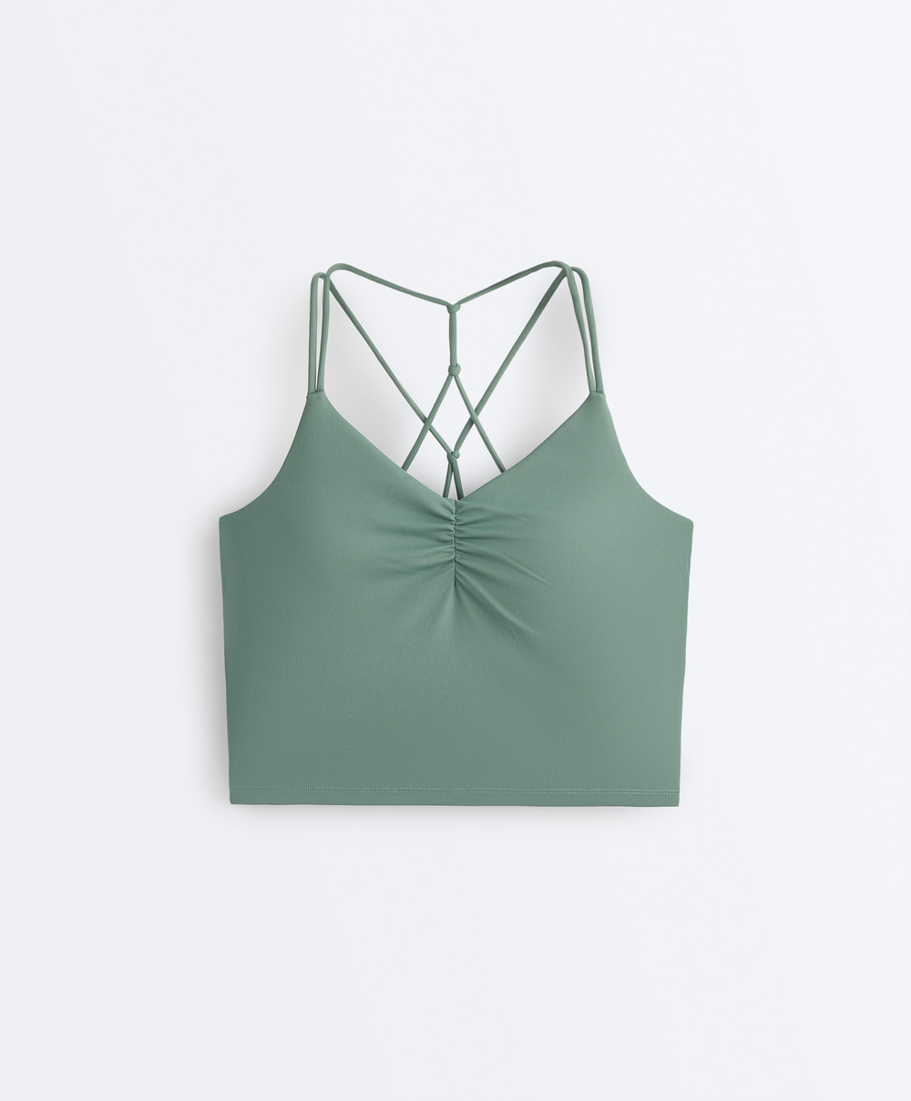 Oysho Топ Comfortlux, перекрестные бретели, зеленый