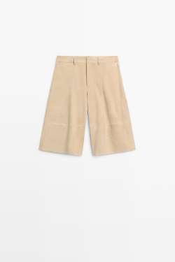 Massimo Dutti Длинные замшевые шорты, бежевый