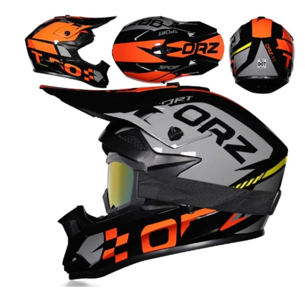 Шлем кроссовый QRZ F16 Чёрный-сер-оранж M