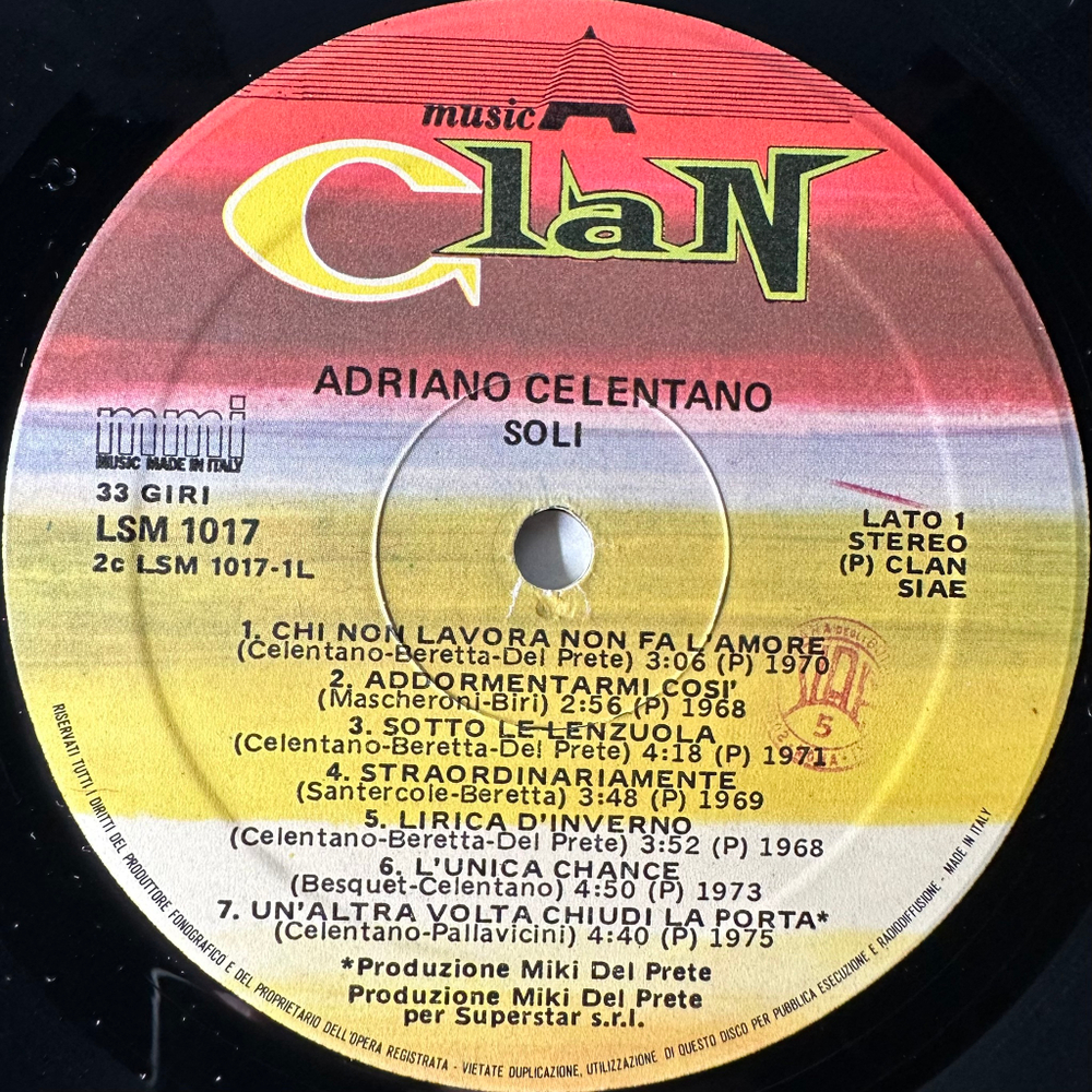 Adriano Celentano ‎– Soli (Италия 1984г.)