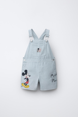 ZARA КОРОТКИЙ КОМБИНЕЗОН ИЗ ХЛОПКА В ПОЛОСКУ MICKEY MOUSE © DISNEY, ГОЛУБОЙ