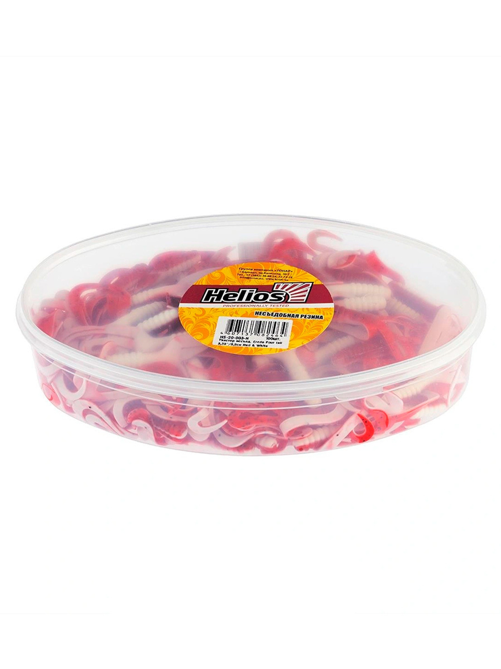 Твистер несъедобный Helios Credo Four tail 3,35"/8,5 см Red & White 100шт. (HS-20-003-N)