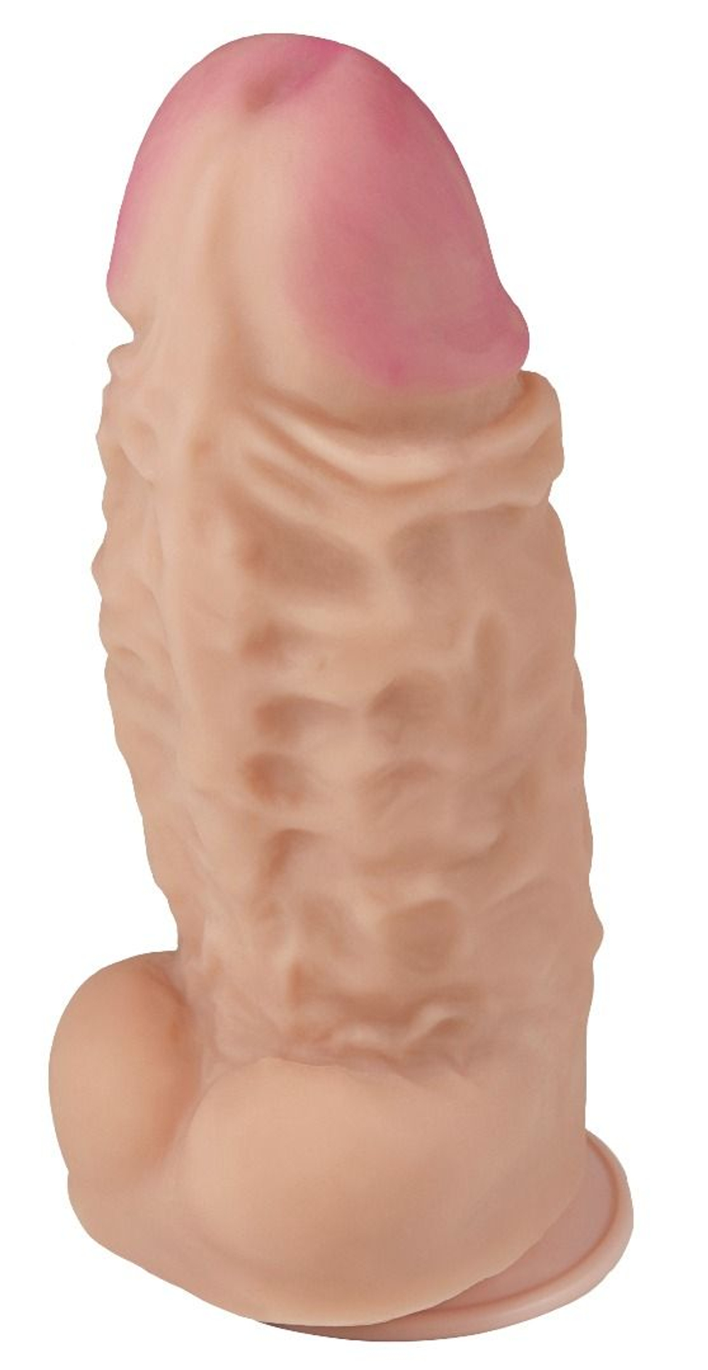 Телесный фаллоимитатор-супергигант с мошонкой на присоске - 33,5 см. (Цвет: телесный)