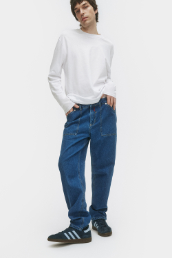 Джинсы прямые мужские синие Men Straight Dark blue