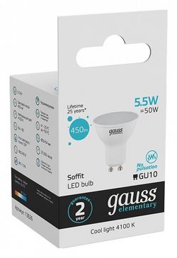 Лампа светодиодная Gauss Софит GU10 5.5Вт 4100K 13626