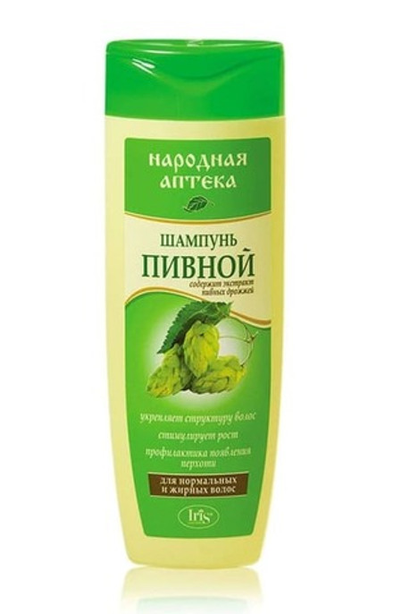 Шампунь "Народная аптека" Пивной для нормальных и жирных волос 400мл. IRIS