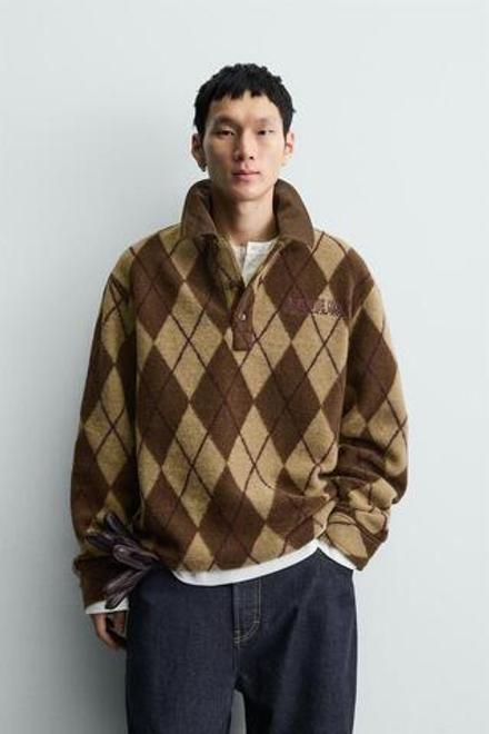 ZARA ПОЛО ЖАККАРДОВОЕ С РОМБАМИ, РАЗНОЦВЕТНЫЙ