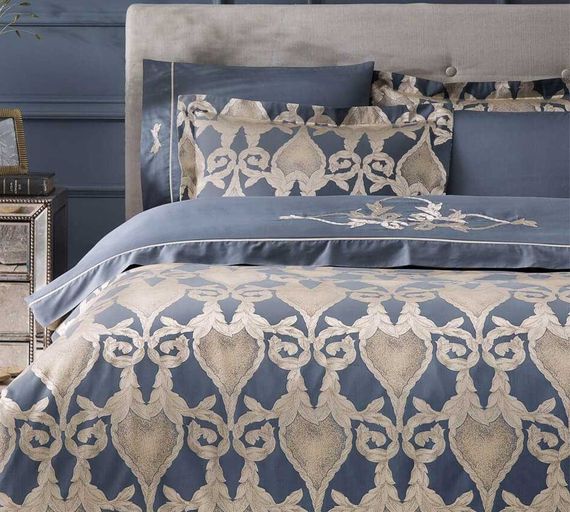 Постельное белье BERTA ЖАККАРД с вышивкой синий TIVOLYO HOME Турция