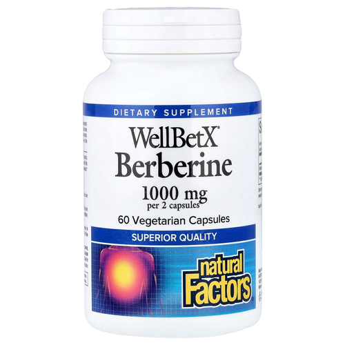 Natural Factors, WellBetX®, берберин, 60 вегетарианских капсул (500 мг в 1 капсуле)