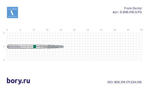 Бор алмазный зеленый  Frank Dental типа FG - D.846.016.G.FG