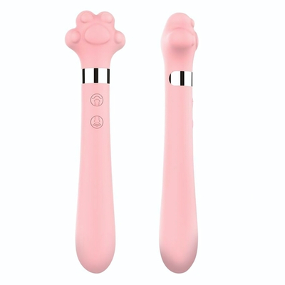 Розовый двусторонний вибромассажер Meow в форме лапки - 21 см. (Цвет: розовый)