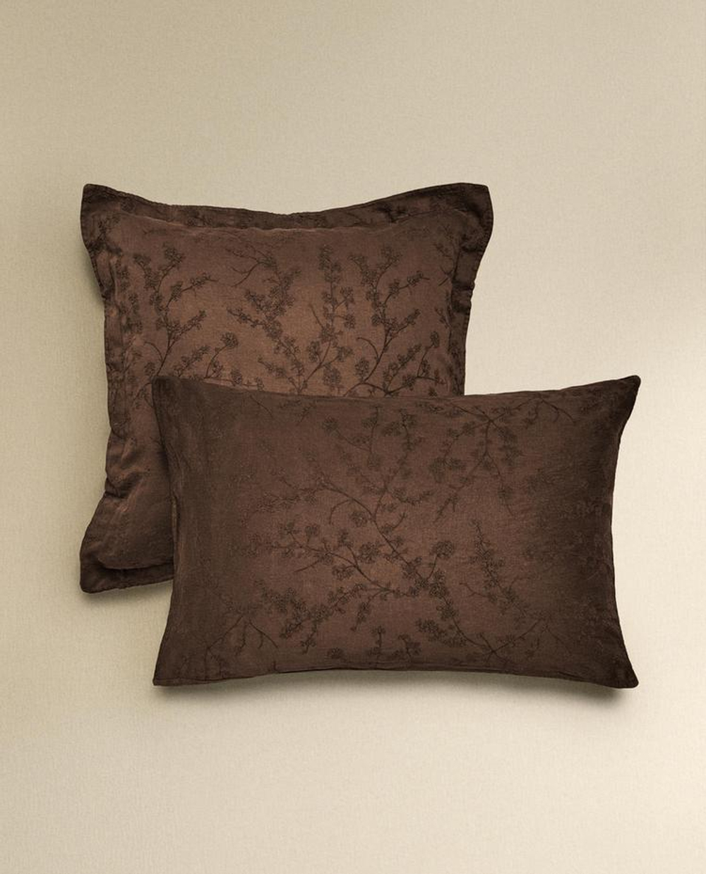 ZARA HOME НАВОЛОЧКА СМЕСОВОГО ХЛОПКА С УЗОРОМ, КОРИЧНЕВЫЙ