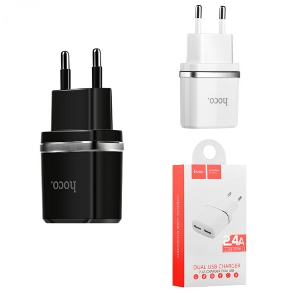 Сетевой адаптер Hoco C12 на 2 USB 2.4 А, 010522 Черный
