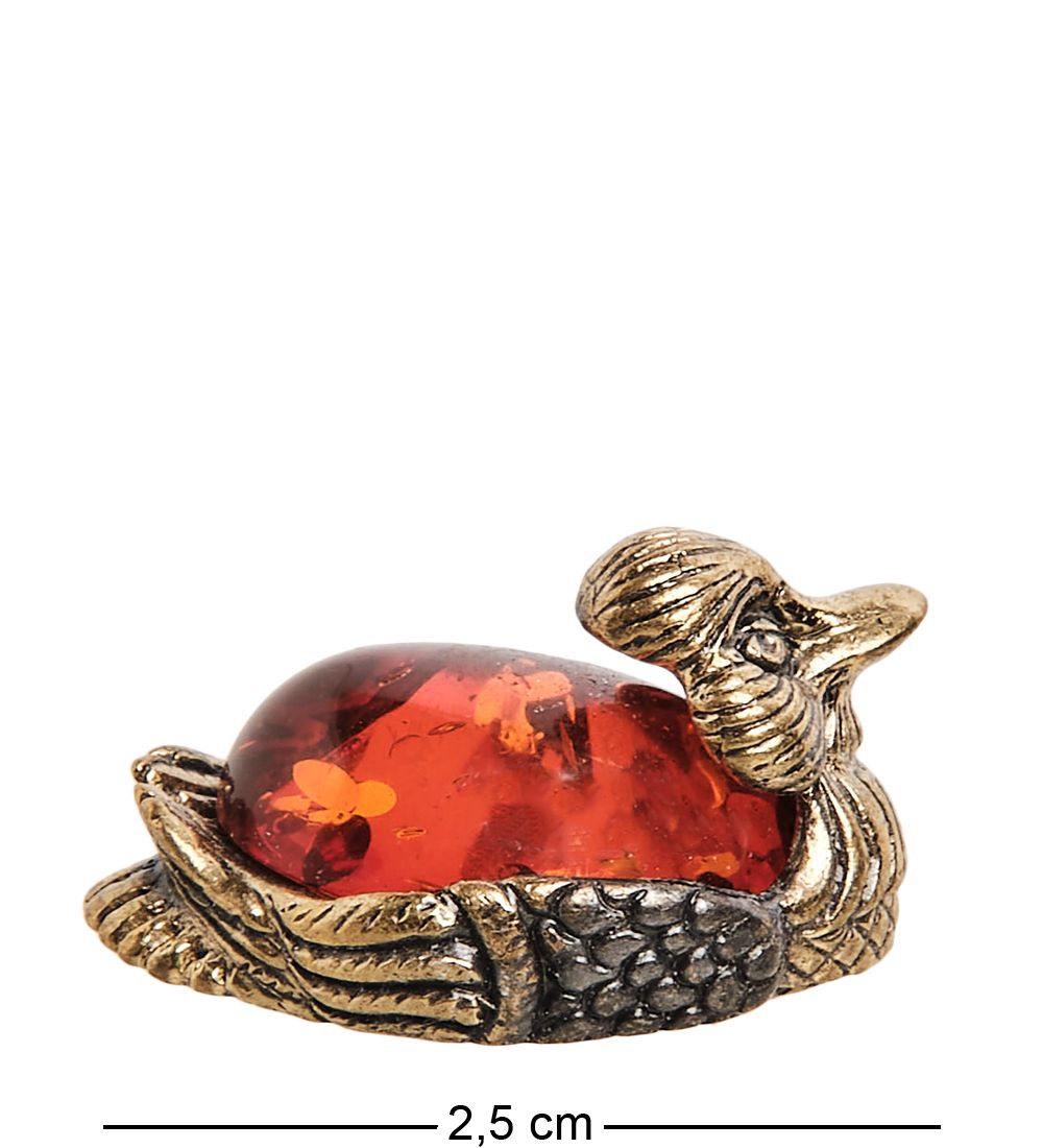 Народные промыслы AM- 586 Фигурка «Уточка мал» (латунь, янтарь)